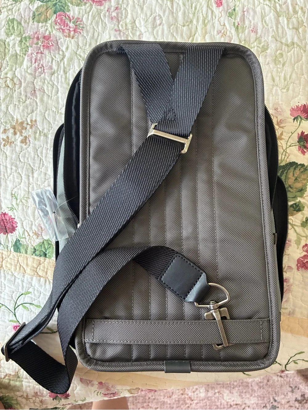 TUMI Men's Gray Higgins Crossbody Sling Bag with Tan Leather Tag